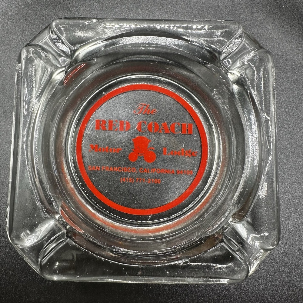 Vintage Ashtray Red Coach Inn San Francisco Red Square Glass Decor Retro Gift